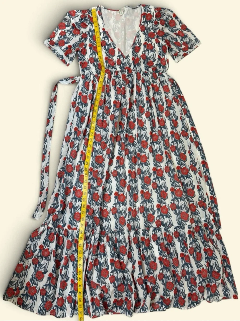 J.Crew Floral Cotton Maxi Dress Red Blue Tie Waist XS